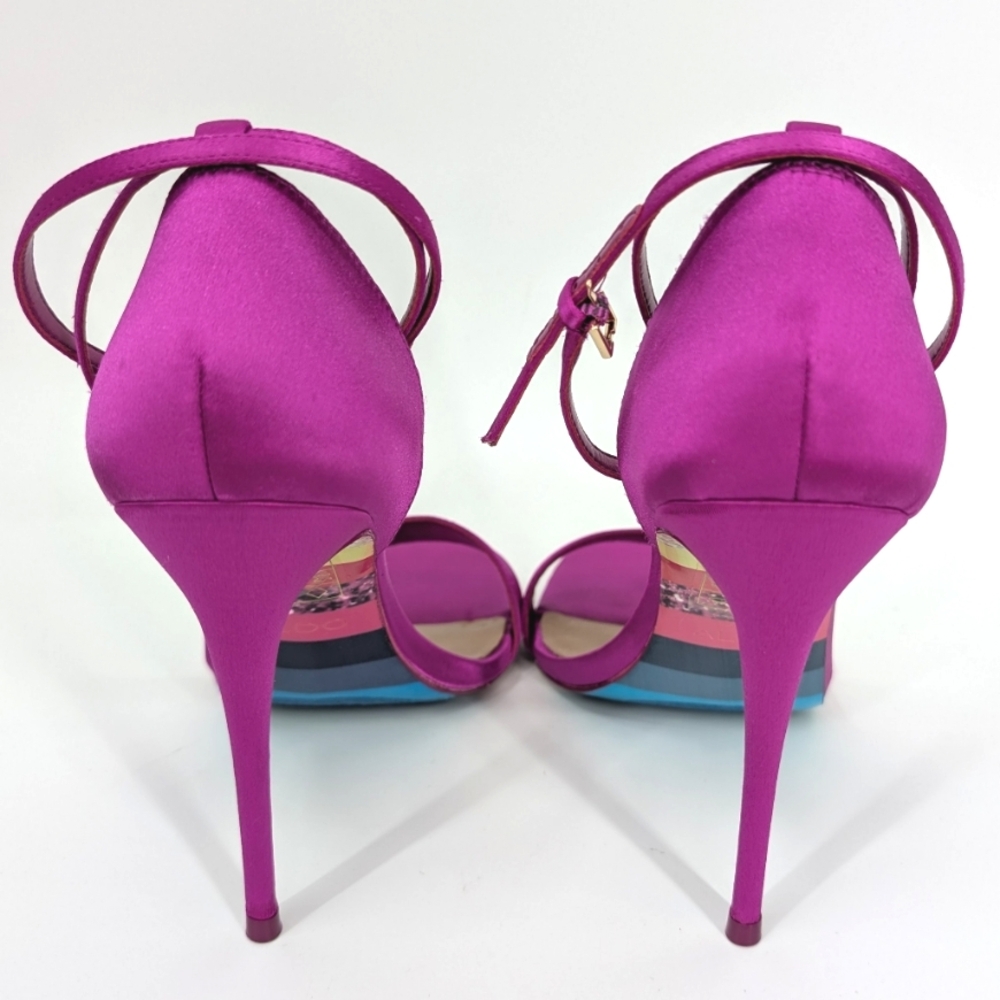 Aldo Magenta Fuschia Pink Satin Double Ankle Strap Stiletto High Heels 7 NWOT - Picture 6 of 10